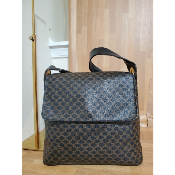 Celine Vintage Flap Shoulder Bag Macadam Coated Canvas Medium - Picture 5 of 12